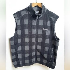 Columbia Fleece Plaid Grey/Black Vest| Sz LG